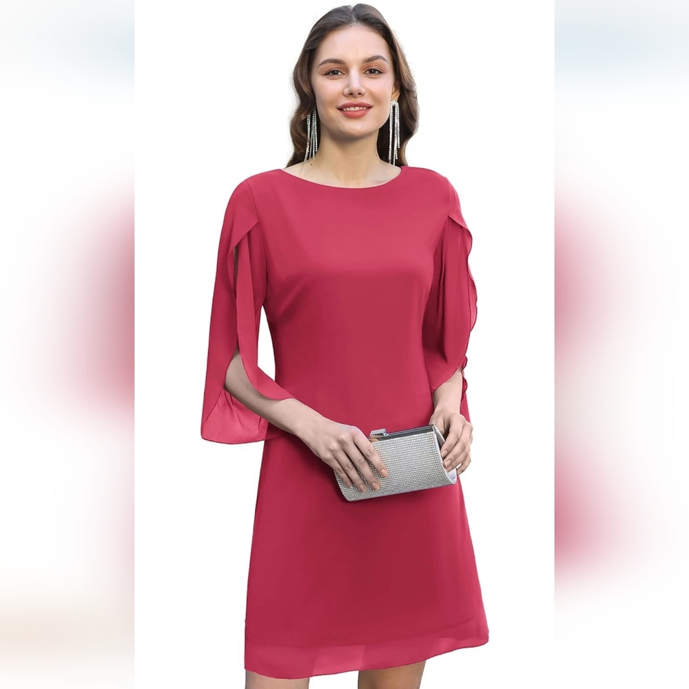 Grace Karin Red Chiffon Midi Dress Size Large